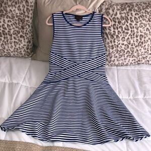 Blue and White Striped Sleeveless Dress